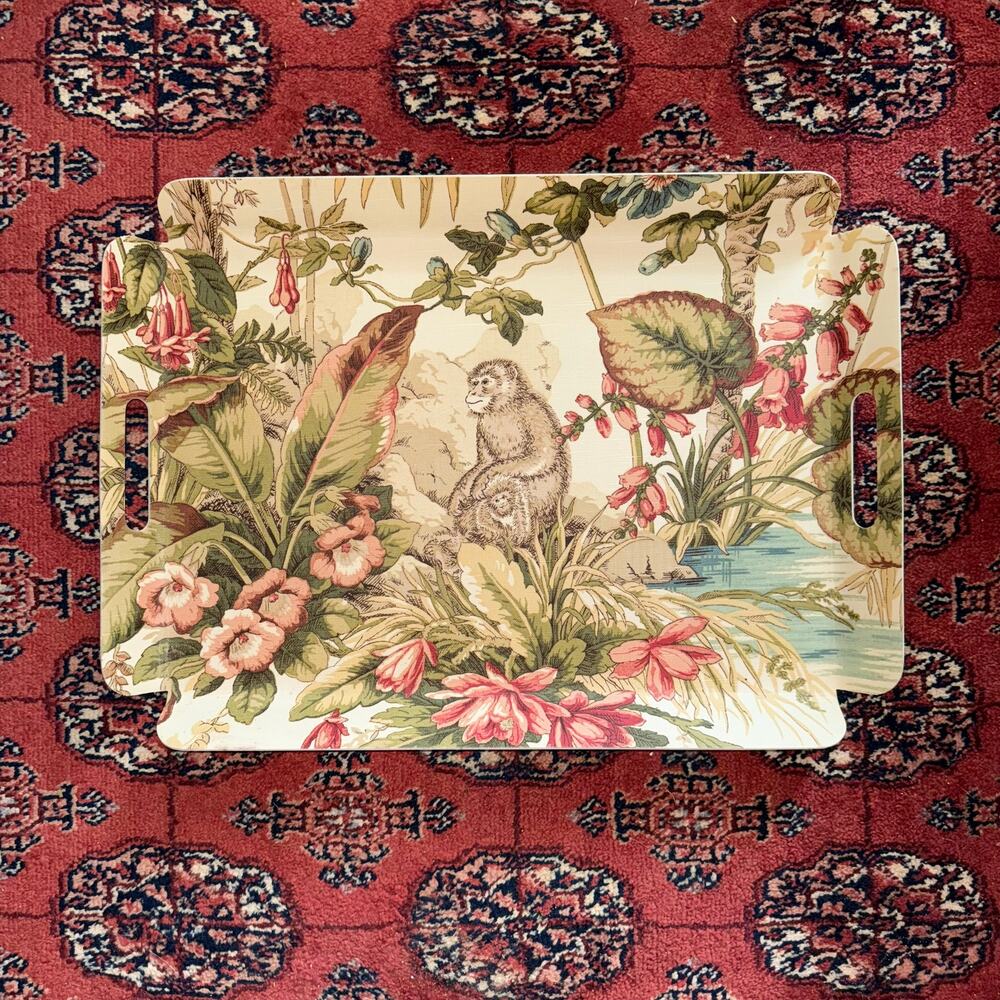 VTG Drulane Hard Plastic Serving Tray‎ with Handles Monkey Jungle Scene
